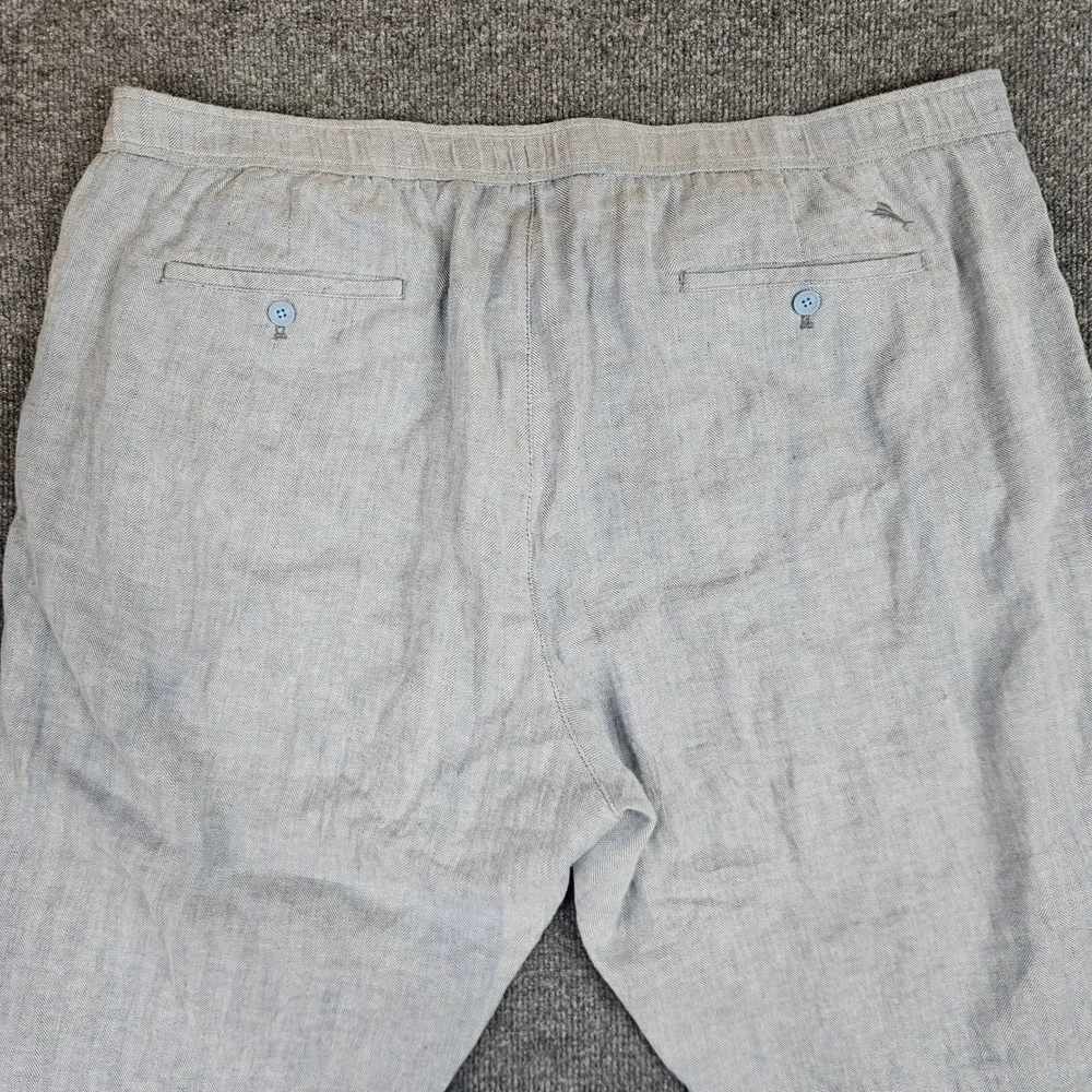 Tommy Bahama Beach Coast Linen Pants Men's 2XLB‎ Full Elastic Blue Herringbone